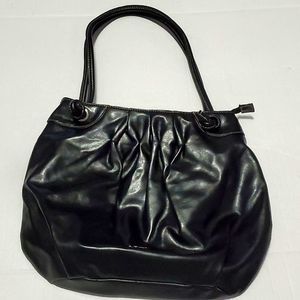 VTG Dexter Black Vegan Leather Ruched Every Day Classic Shoulder Tote Bag